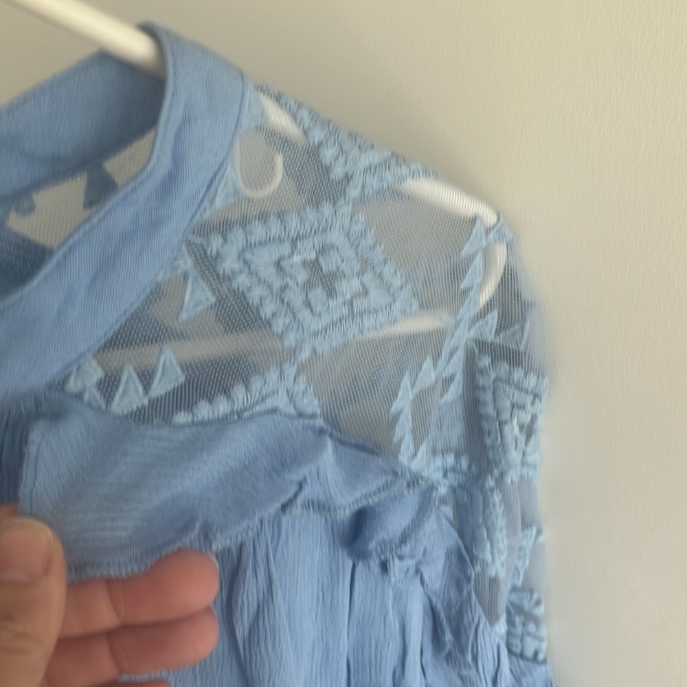 NWT blue sheer cold shoulder blouse - Picture 2 of 3